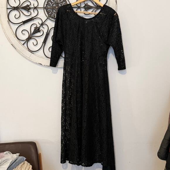 Vtg 90s Petite Jazz Floral Lace Whimsigoth Gothic Romantic Midi Dress, Medium - Picture 7 of 11